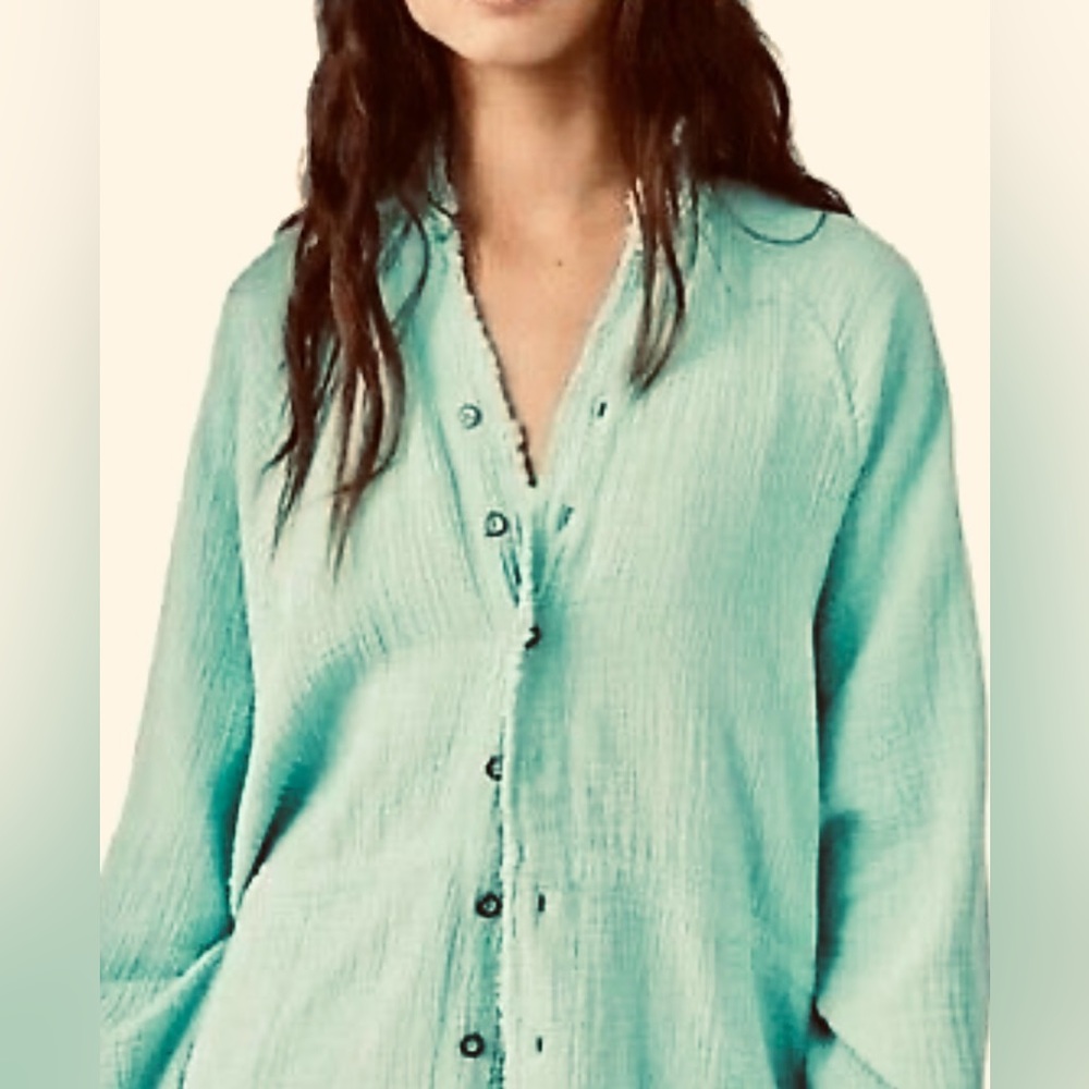 We The Free Summer Daydream Buttondown Tunic Free People‎ New With Tags Green